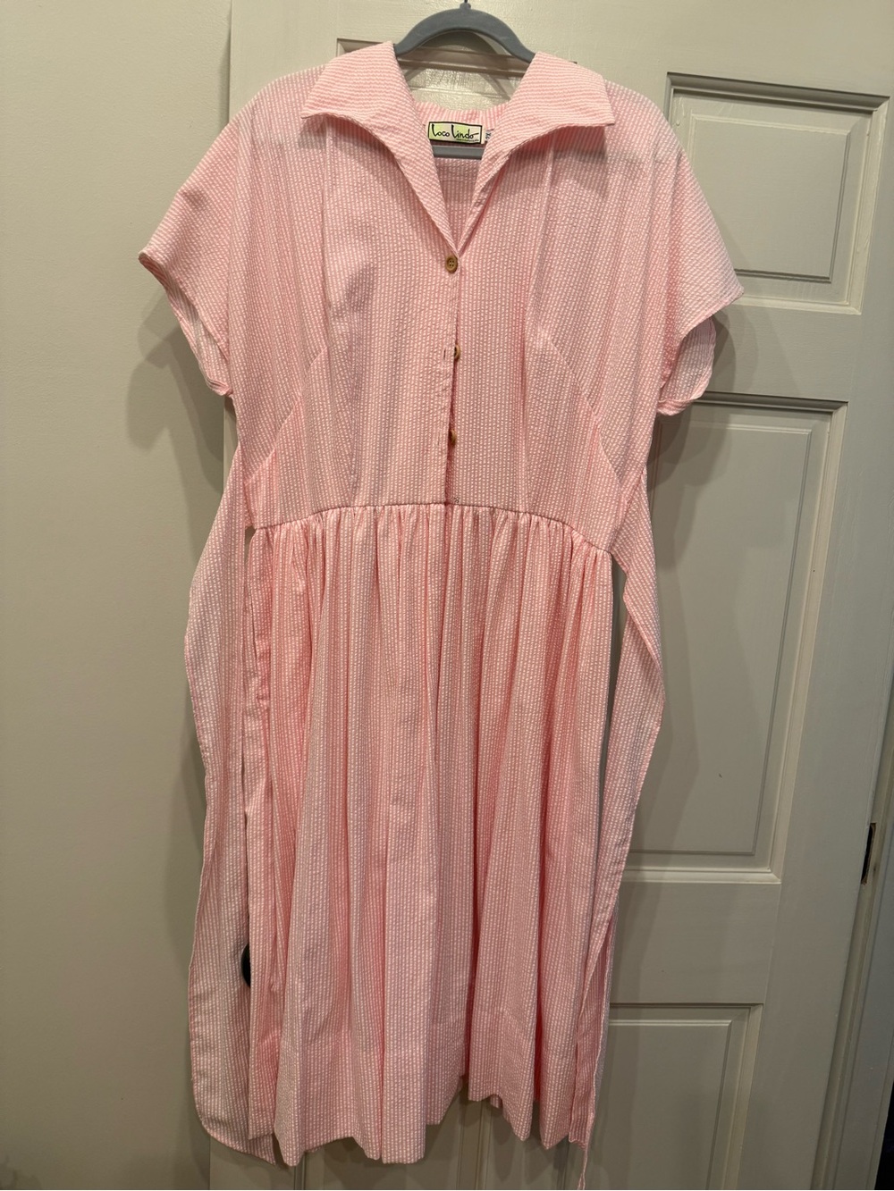 Loco Lindo Pink Seersucker Dress 2x